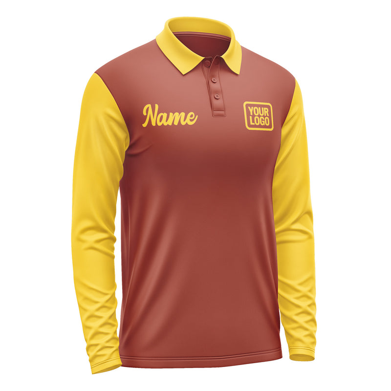 Custom Coral Red Gold Long Sleeve Polo Shirt Pl163030B130