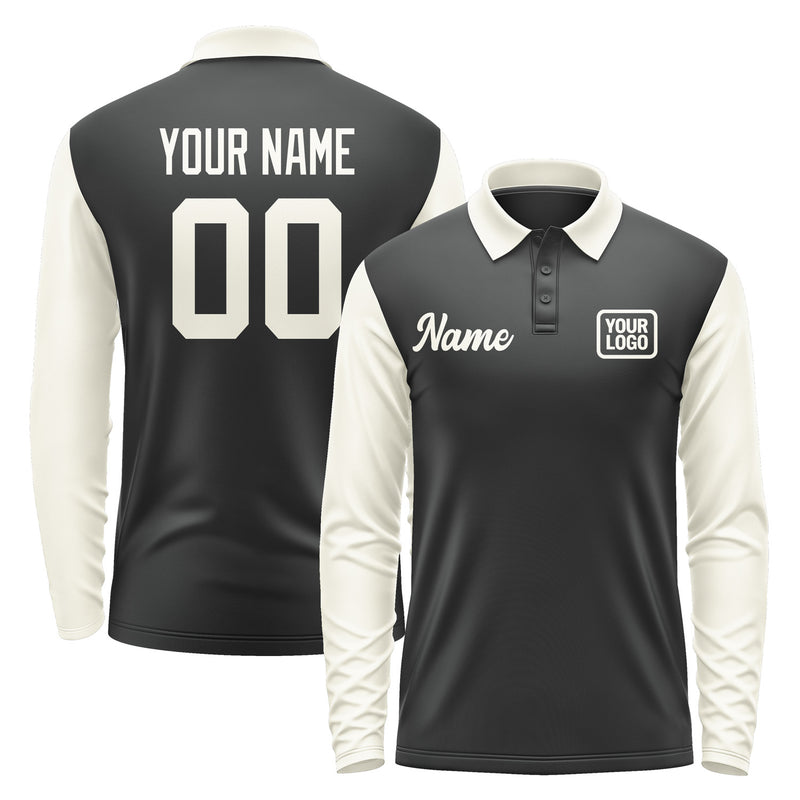 Custom Black Cream Long Sleeve Polo Shirt Pl170303B103
