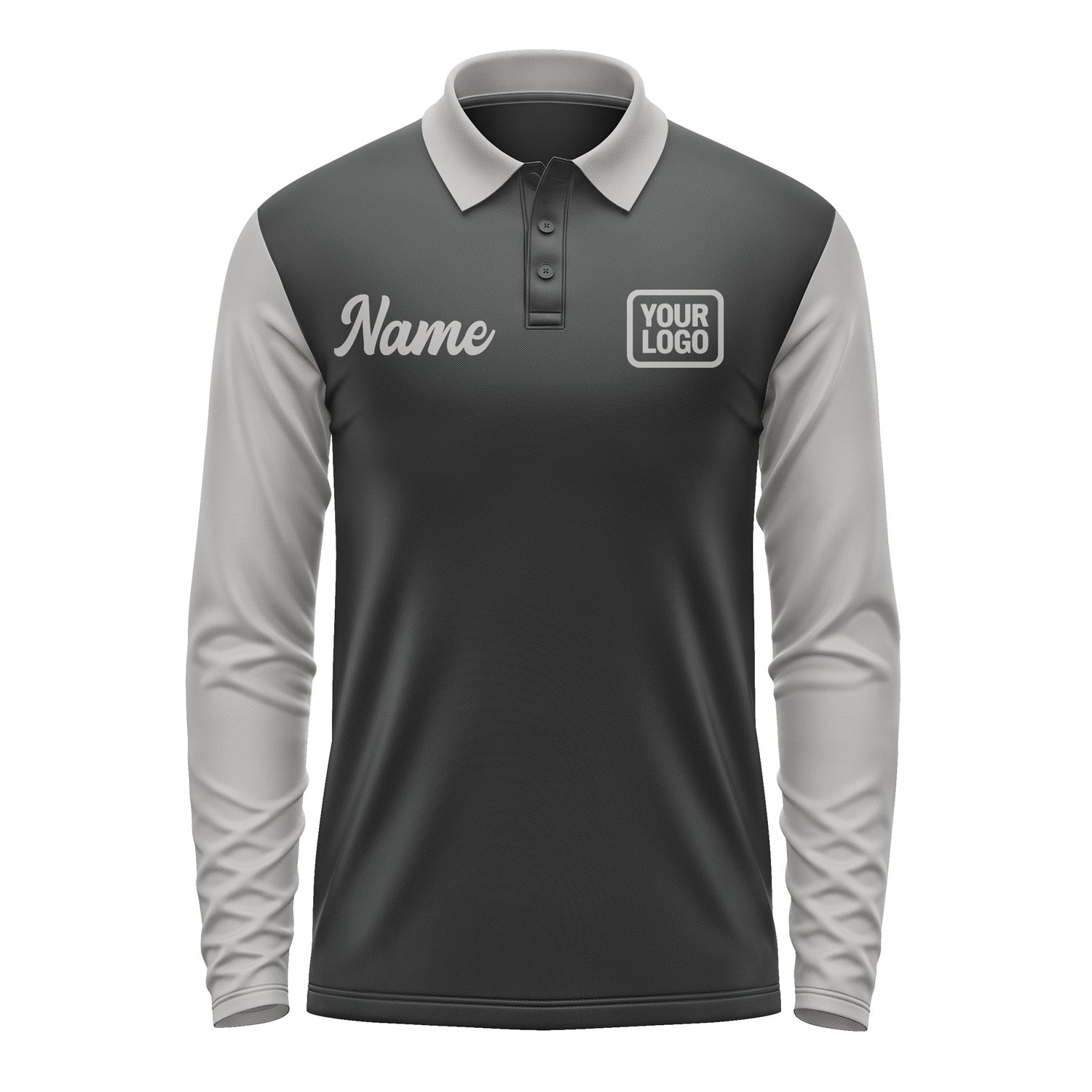 Custom Black Gray Long Sleeve Polo Shirt Pl170404B104