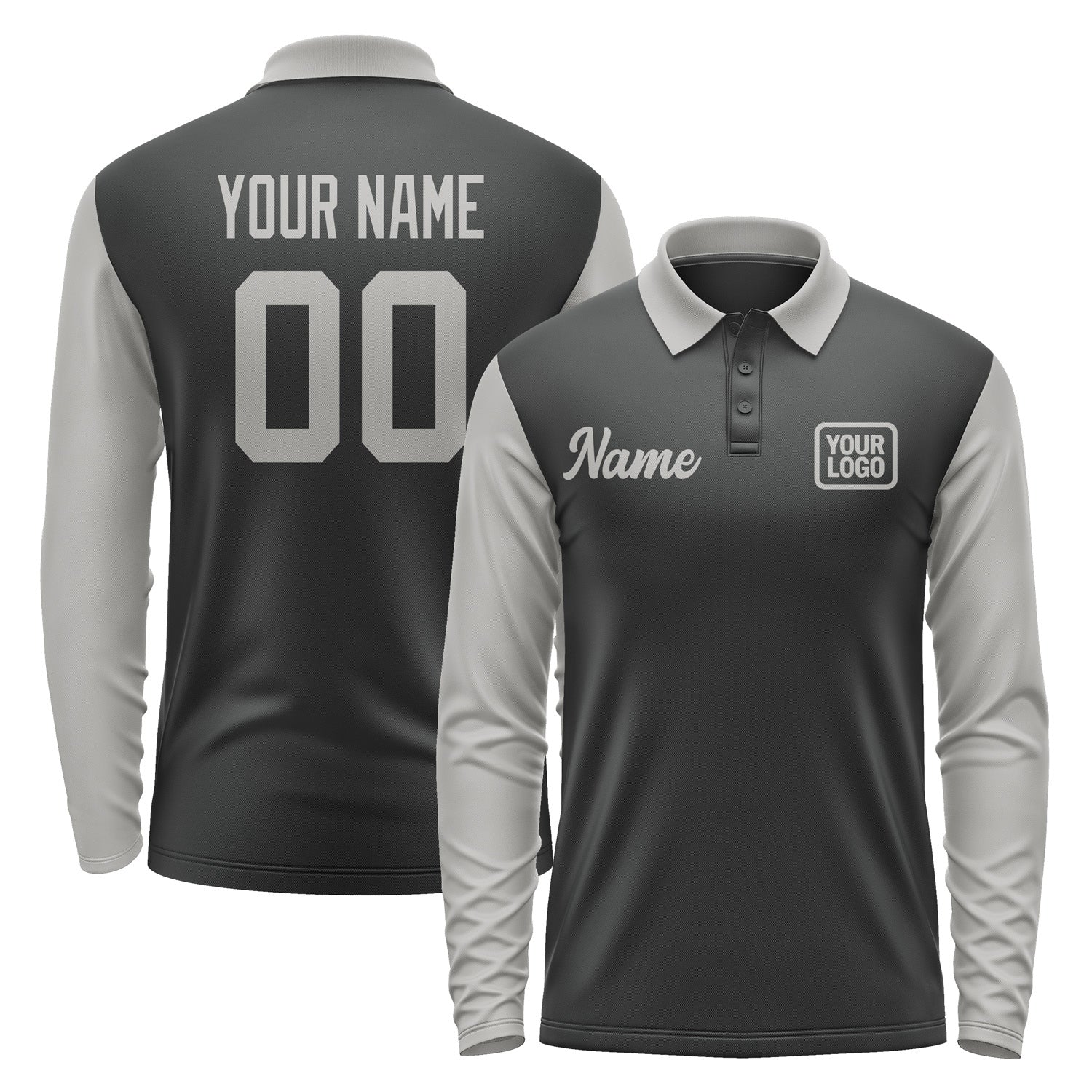 Custom Black Gray Long Sleeve Polo Shirt Pl170404B104