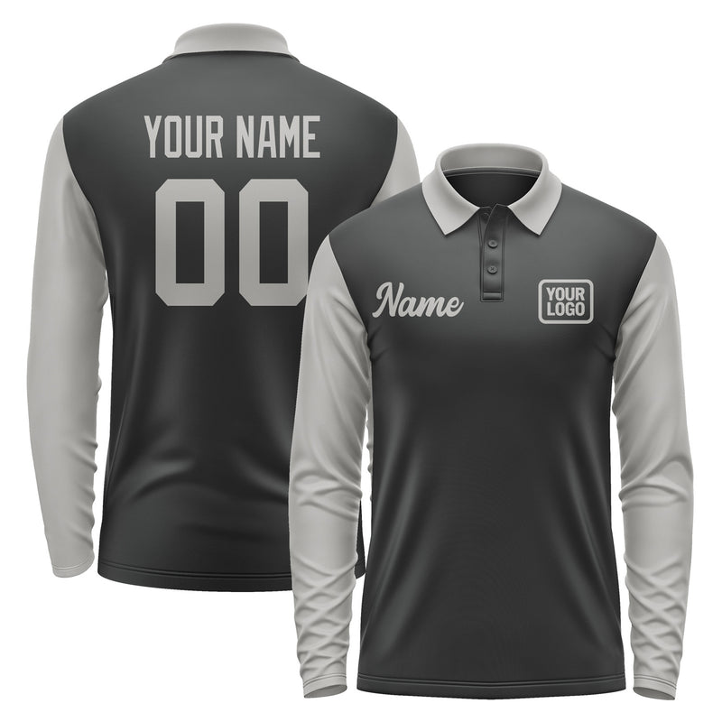 Custom Black Gray Long Sleeve Polo Shirt Pl170404B104