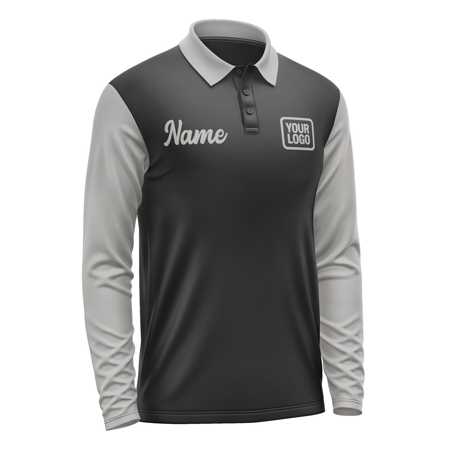 Custom Black Gray Long Sleeve Polo Shirt Pl170404B104