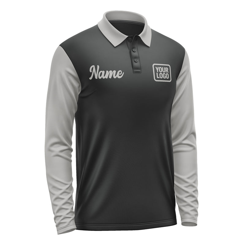 Custom Black Gray Long Sleeve Polo Shirt Pl170404B104
