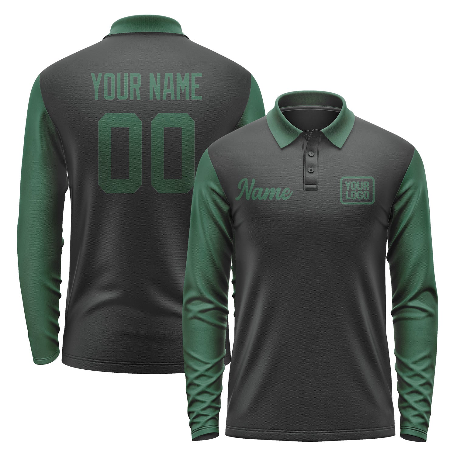 Custom Black Green Long Sleeve Polo Shirt Pl170505B105