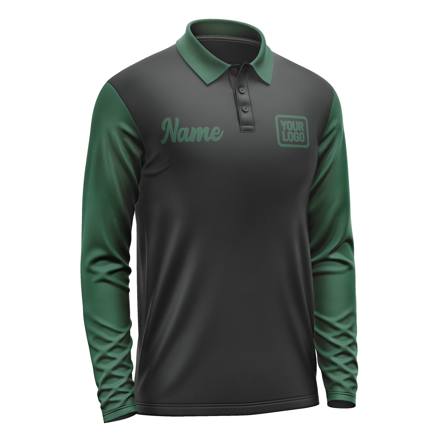 Custom Black Green Long Sleeve Polo Shirt Pl170505B105