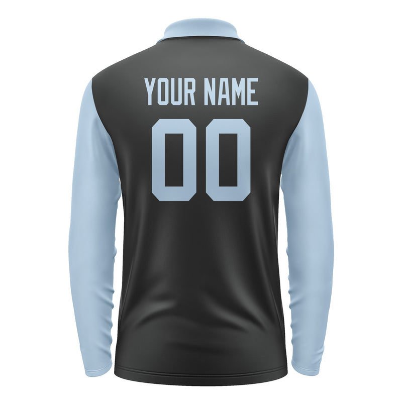 Custom Black Light Blue Long Sleeve Polo Shirt Pl170808B108