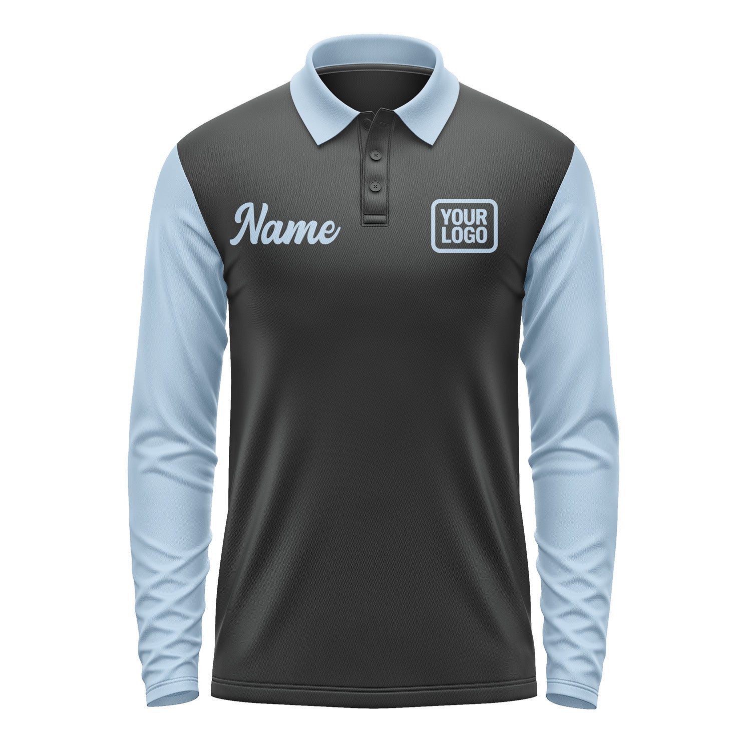 Custom Black Light Blue Long Sleeve Polo Shirt Pl170808B108