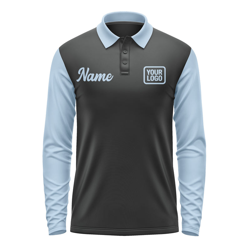 Custom Black Light Blue Long Sleeve Polo Shirt Pl170808B108