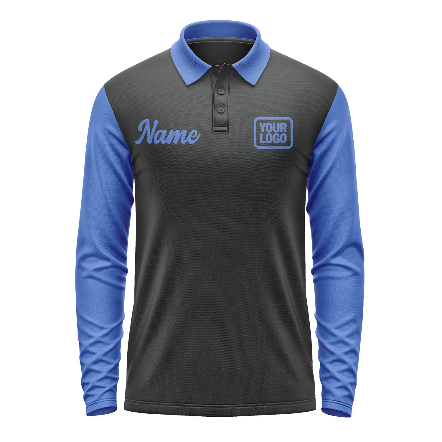 Custom Black Sky Blue Long Sleeve Polo Shirt Pl170909B109