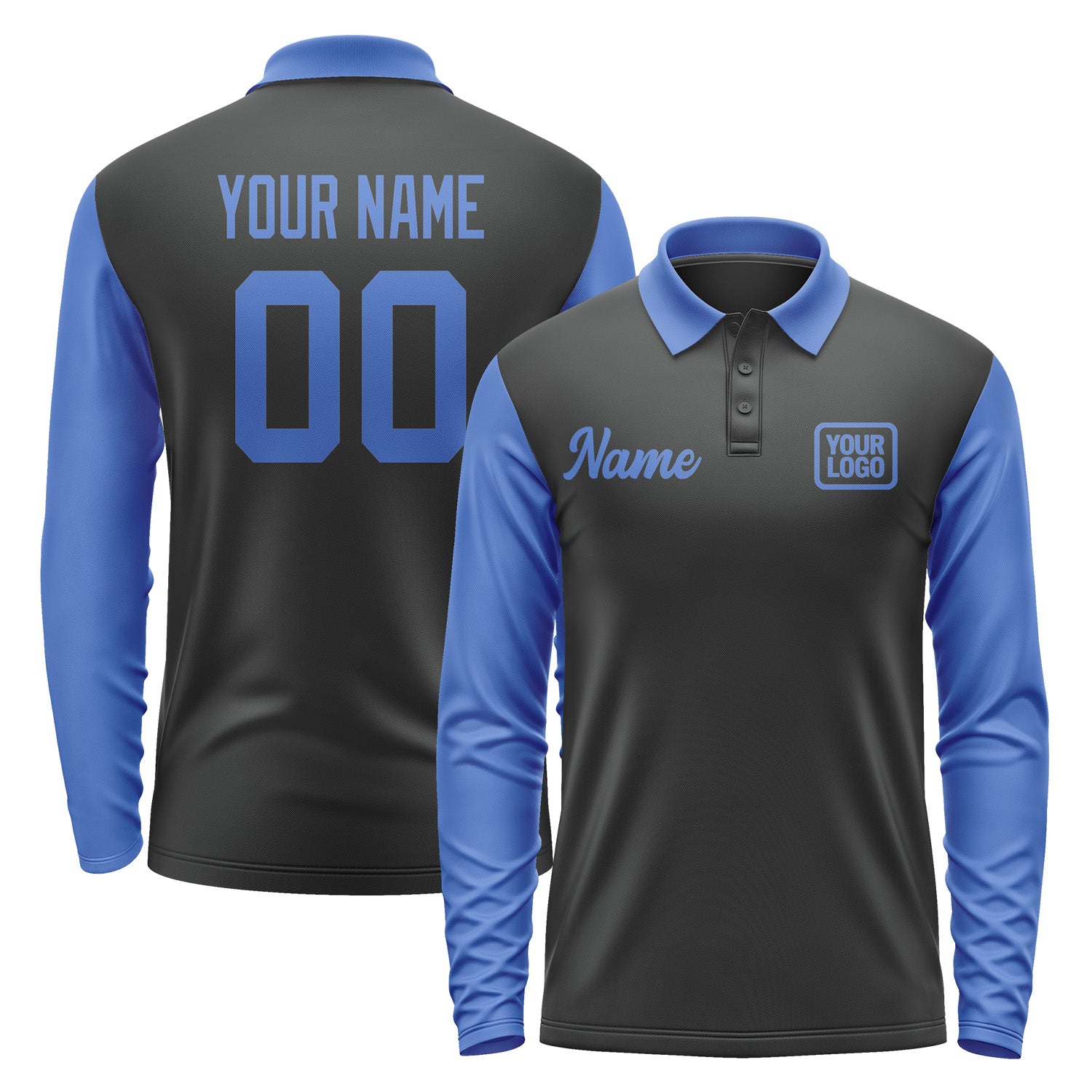 Custom Black Sky Blue Long Sleeve Polo Shirt Pl170909B109