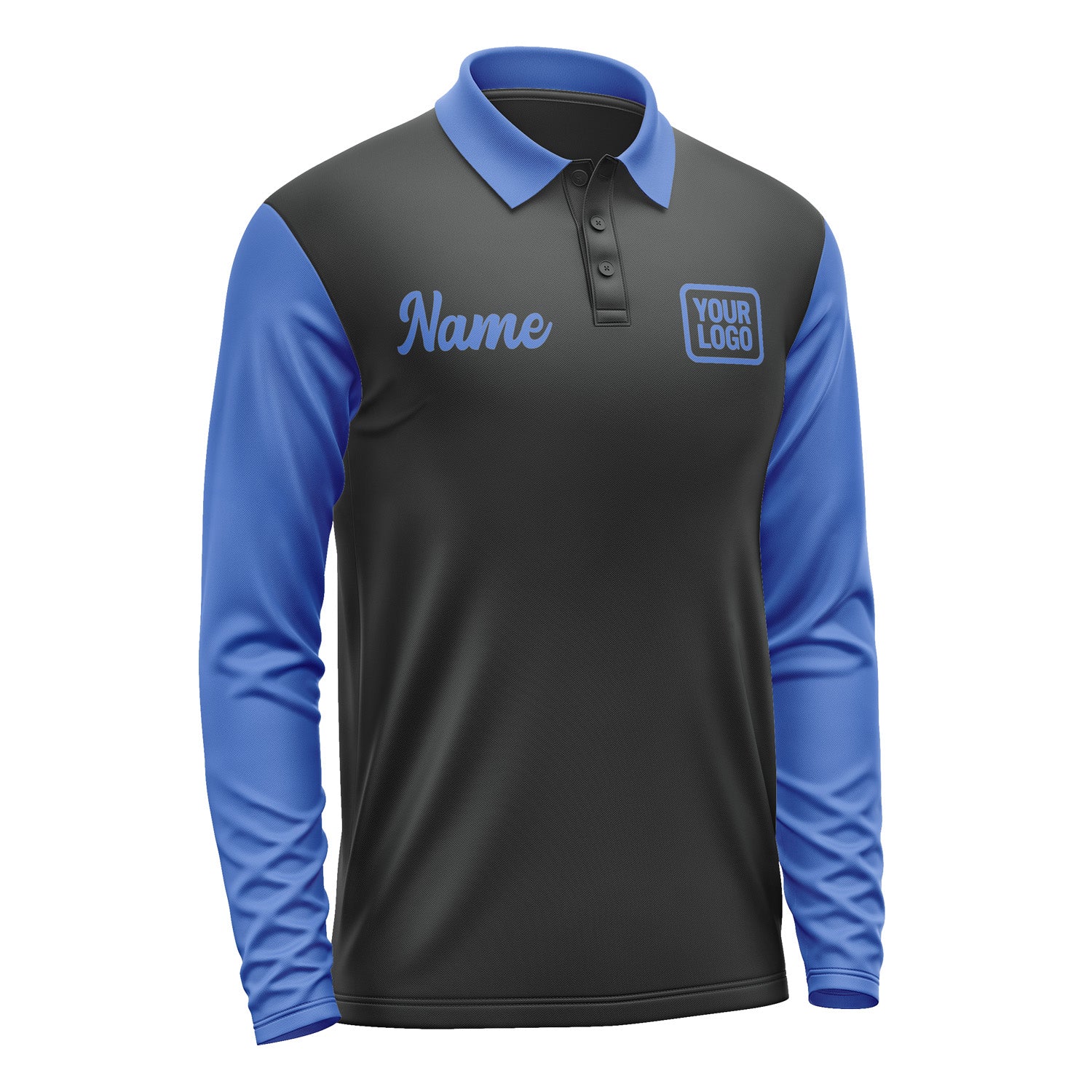 Custom Black Sky Blue Long Sleeve Polo Shirt Pl170909B109