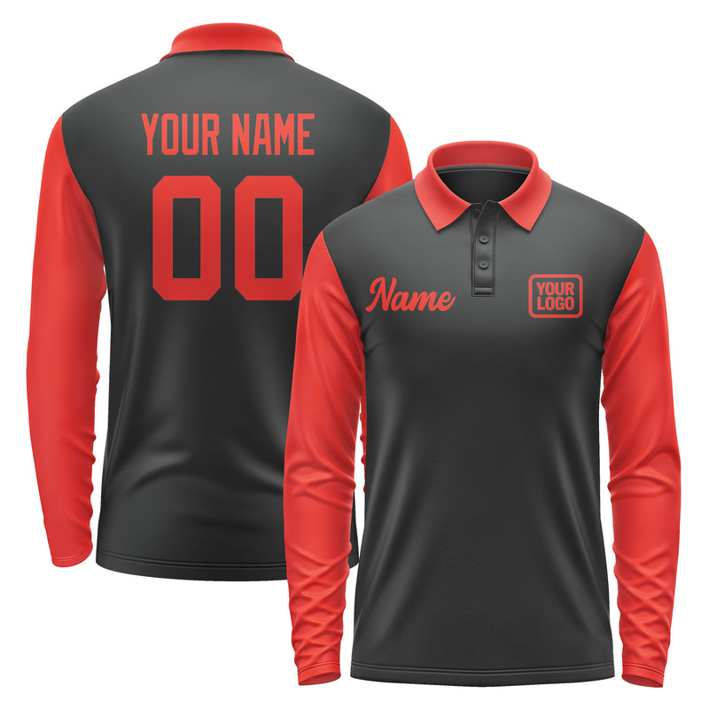 Custom Black Orange Red Long Sleeve Polo Shirt Pl171212B112