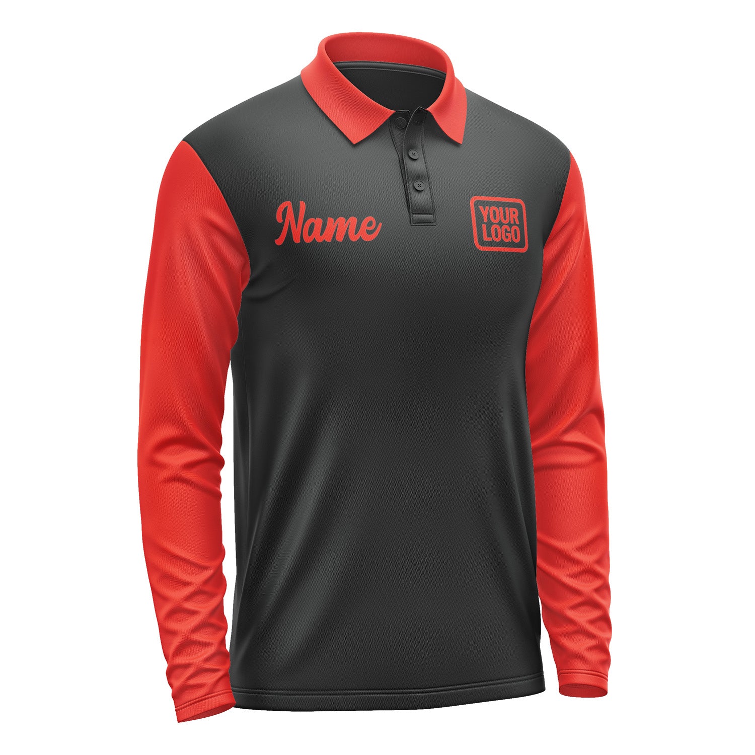 Custom Black Orange Red Long Sleeve Polo Shirt Pl171212B112