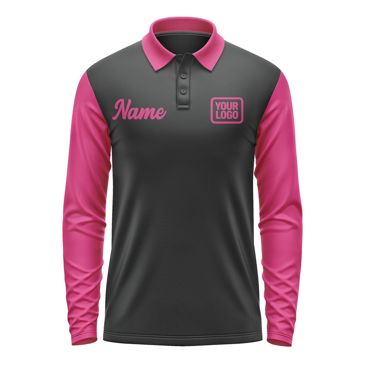 Custom Black Pink Long Sleeve Polo Shirt Pl171313B113