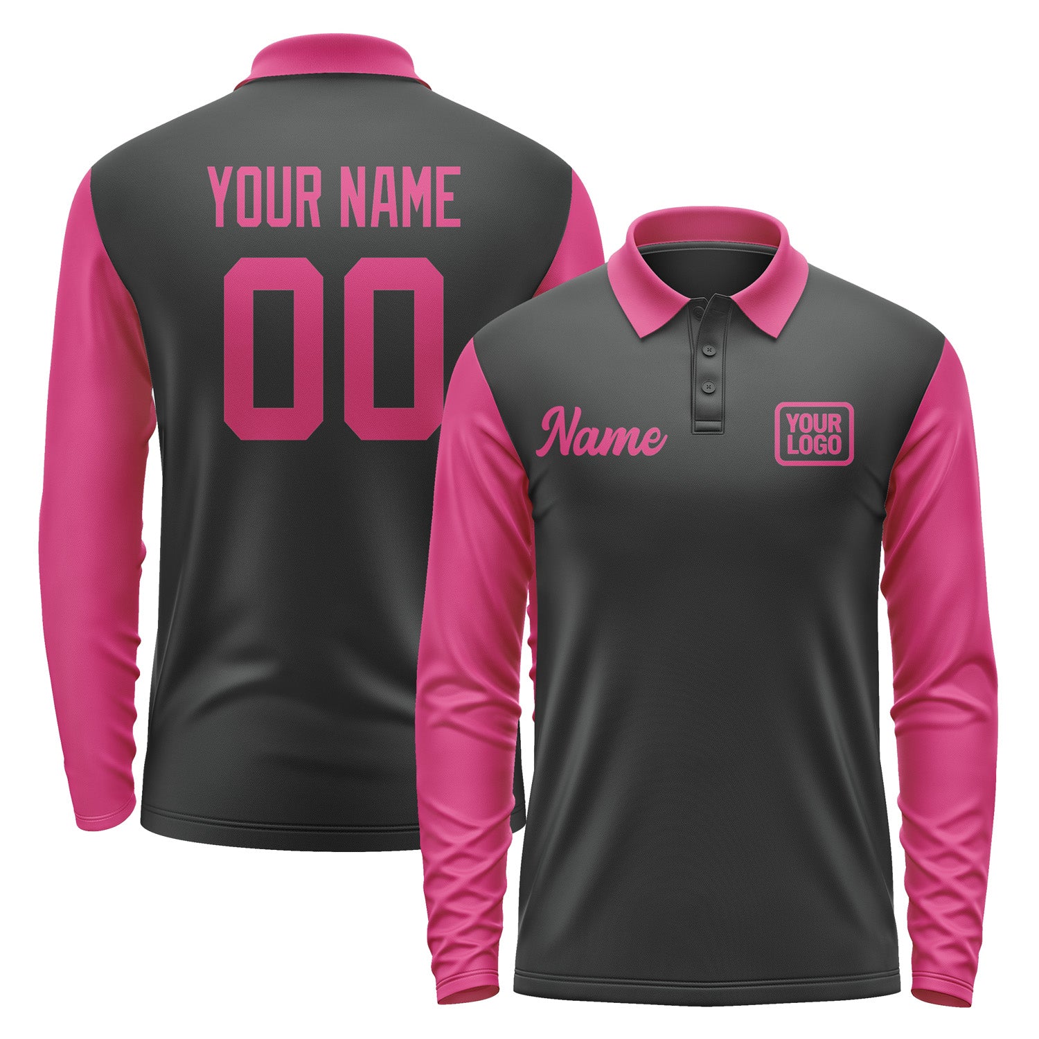 Custom Black Pink Long Sleeve Polo Shirt Pl171313B113
