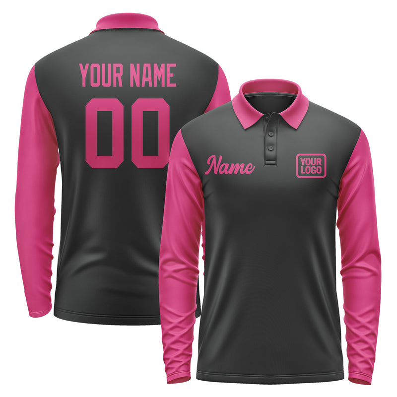 Custom Black Pink Long Sleeve Polo Shirt Pl171313B113