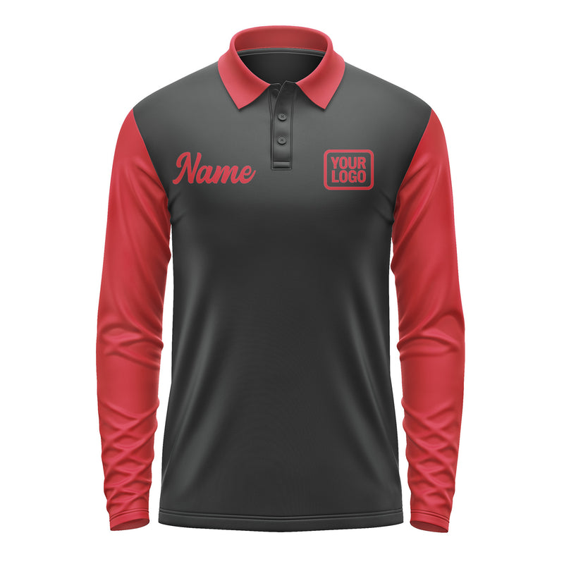 Custom Black Red Long Sleeve Polo Shirt Pl171414B114