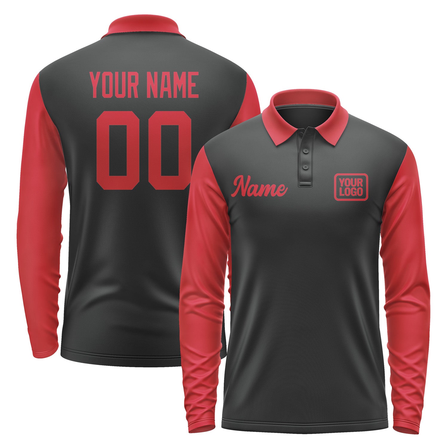 Custom Black Red Long Sleeve Polo Shirt Pl171414B114