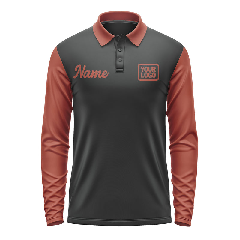 Custom Black Coral Red Long Sleeve Polo Shirt Pl171616B116
