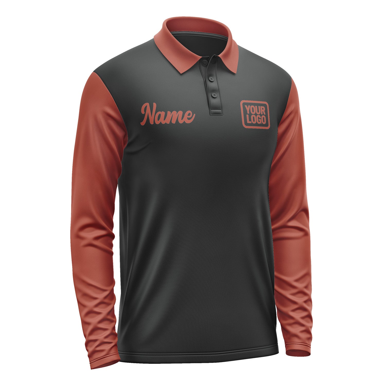 Custom Black Coral Red Long Sleeve Polo Shirt Pl171616B116