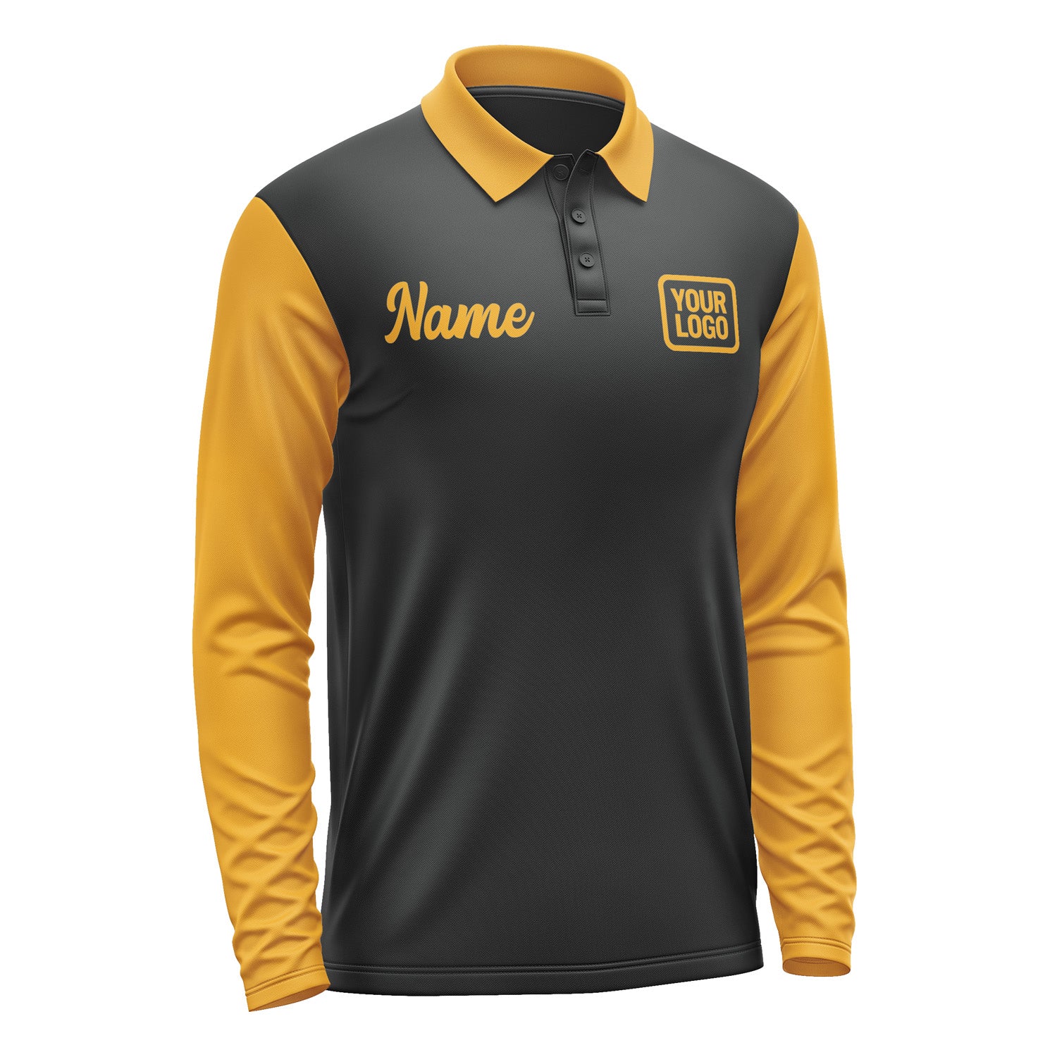 Custom Black Yellow Long Sleeve Polo Shirt Pl171919B119