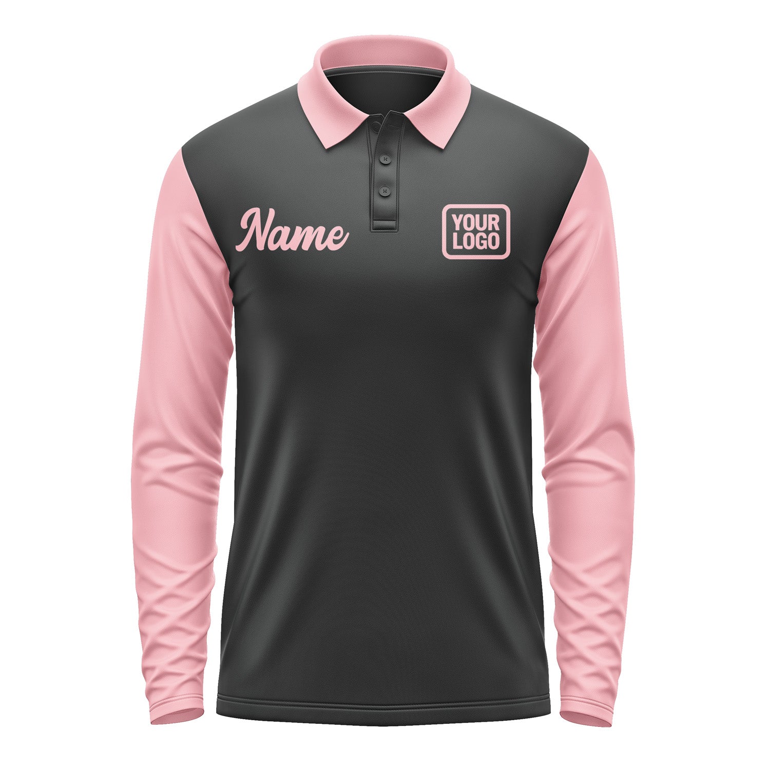 Custom Black Light Pink Long Sleeve Polo Shirt Pl172121B121