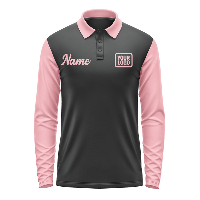 Custom Black Light Pink Long Sleeve Polo Shirt Pl172121B121