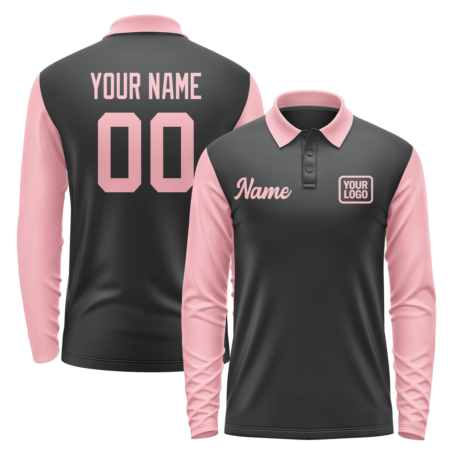 Custom Black Light Pink Long Sleeve Polo Shirt Pl172121B121