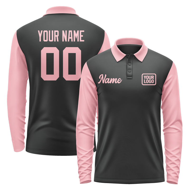 Custom Black Light Pink Long Sleeve Polo Shirt Pl172121B121