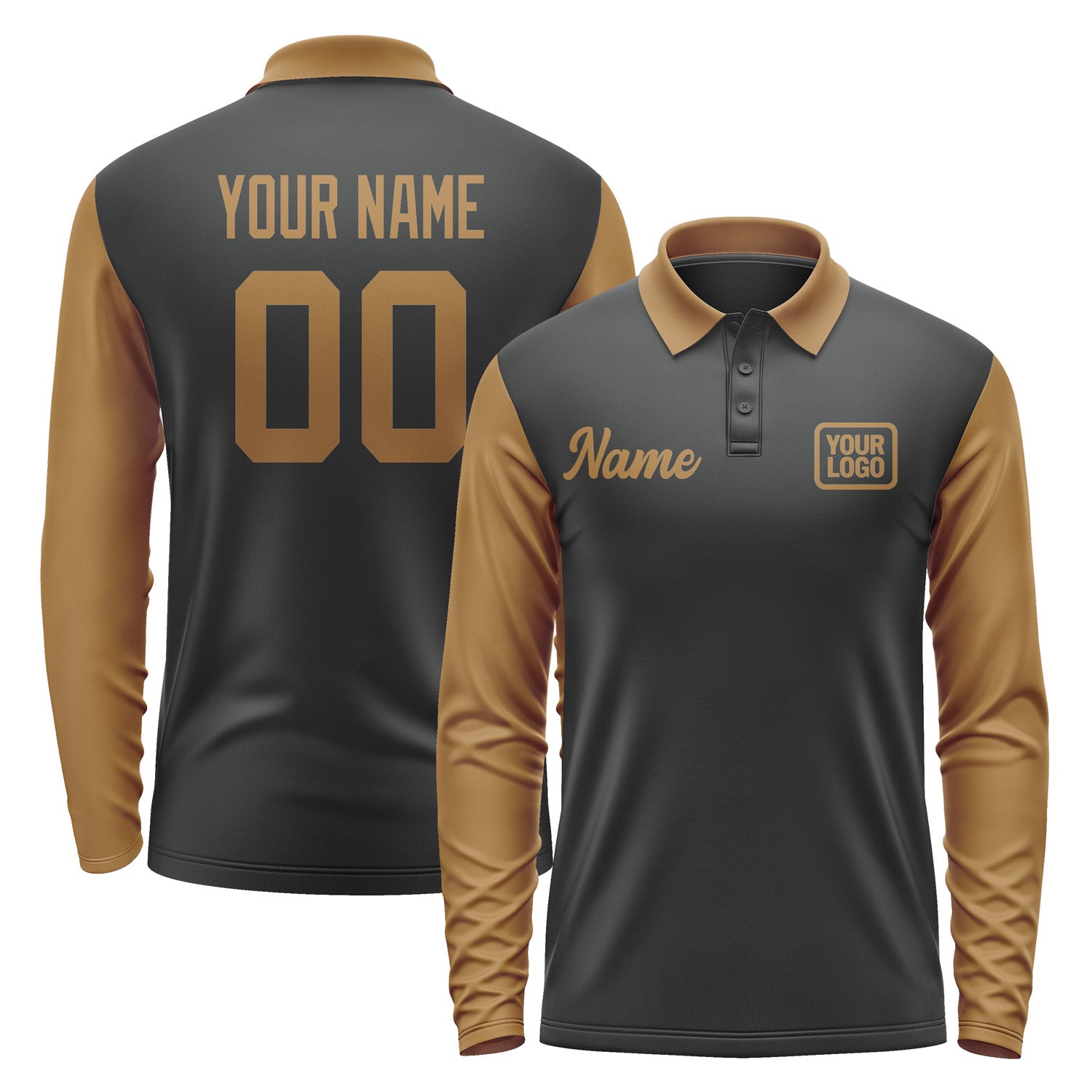 Custom Black Khaki Long Sleeve Polo Shirt Pl172222B122