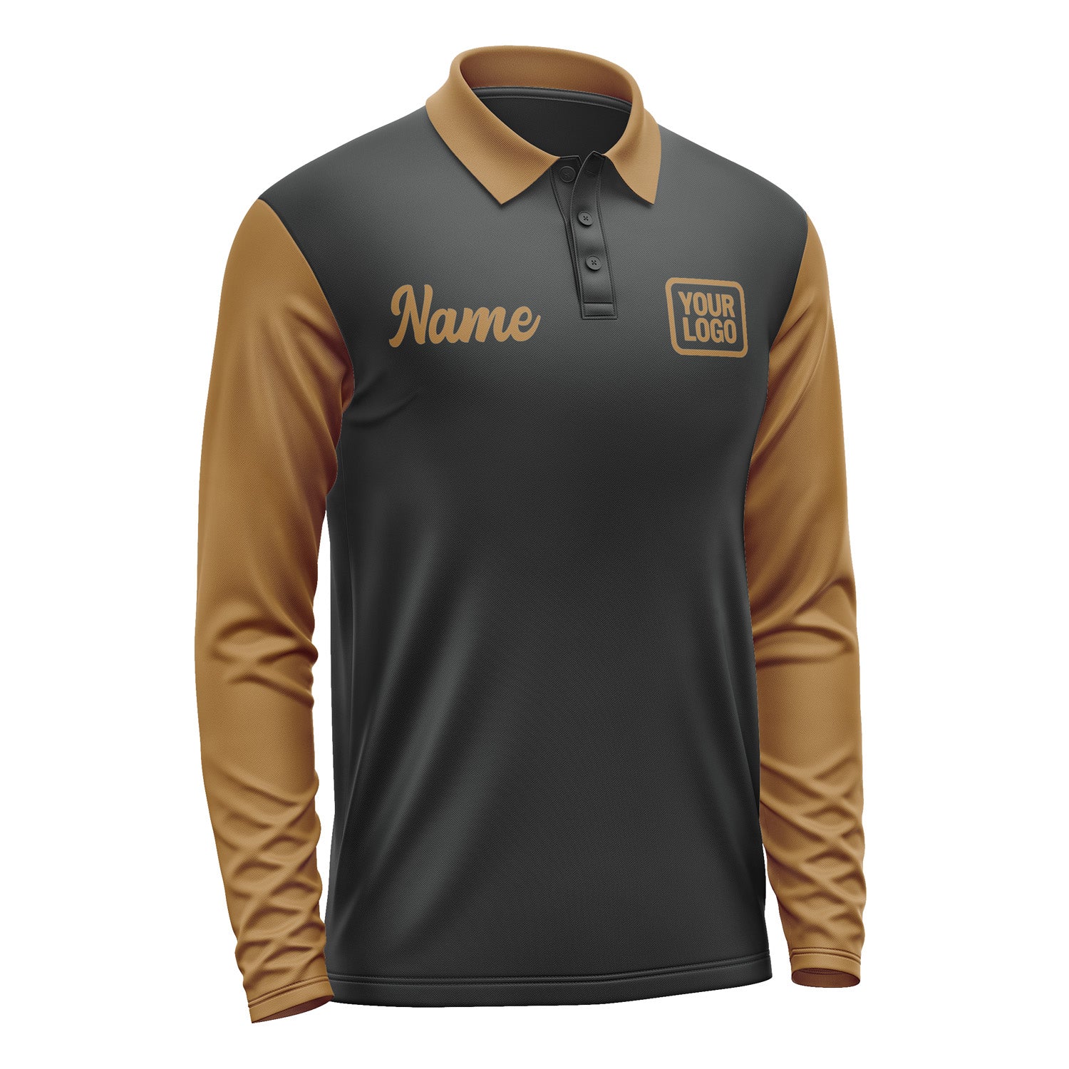 Custom Black Khaki Long Sleeve Polo Shirt Pl172222B122