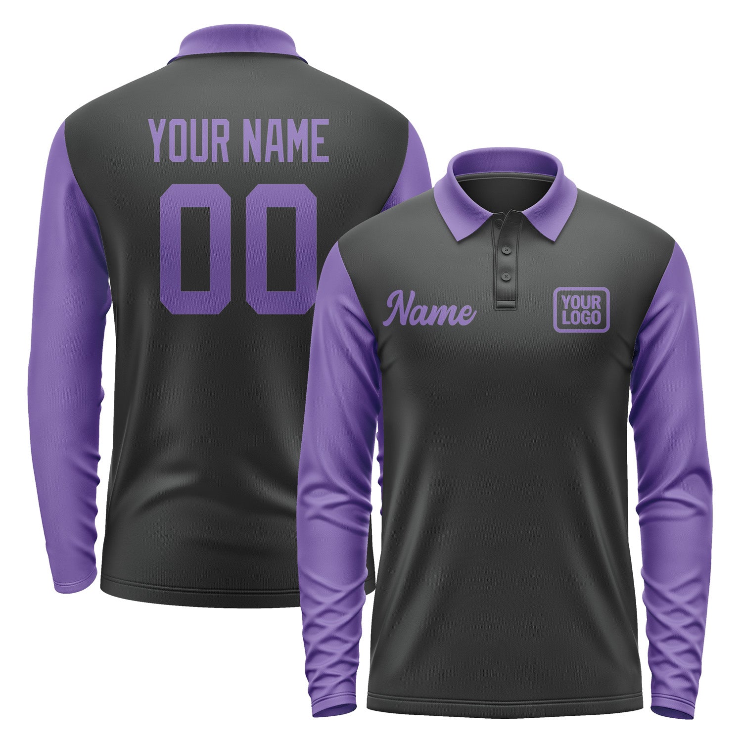 Custom Black Light Purple Long Sleeve Polo Shirt Pl172323B123
