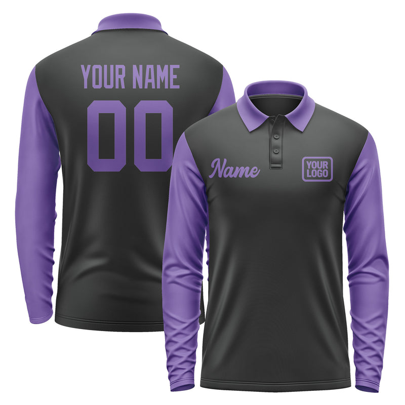 Custom Black Light Purple Long Sleeve Polo Shirt Pl172323B123