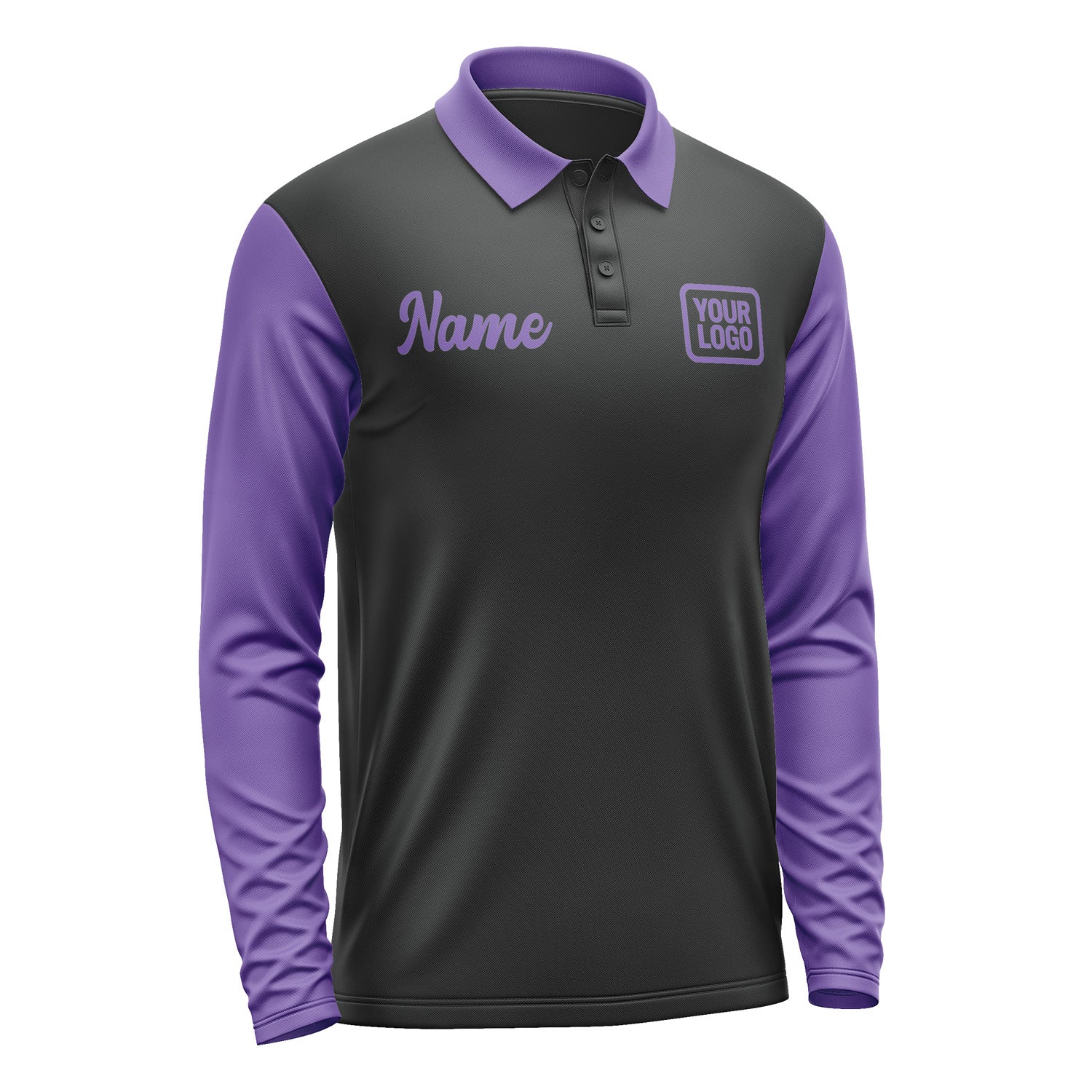 Custom Black Light Purple Long Sleeve Polo Shirt Pl172323B123