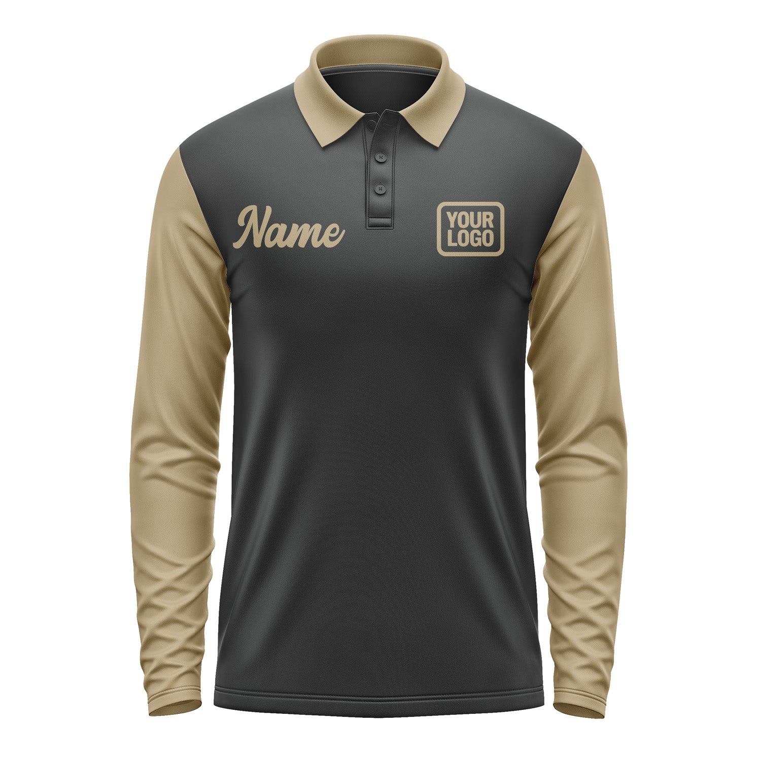 Custom Black Light Khaki Long Sleeve Polo Shirt Pl172525B125