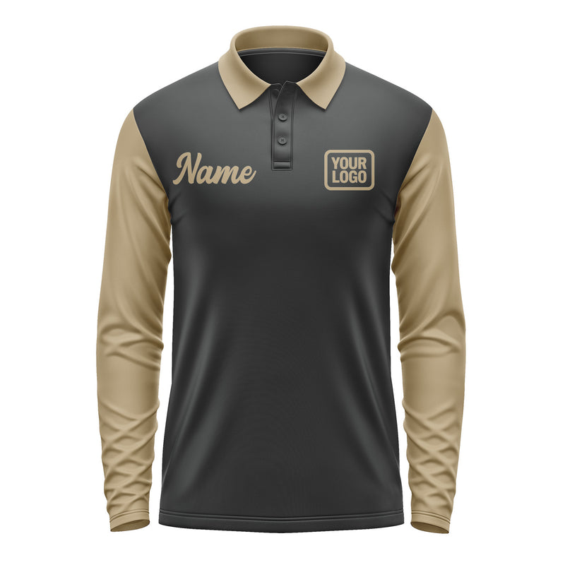 Custom Black Light Khaki Long Sleeve Polo Shirt Pl172525B125
