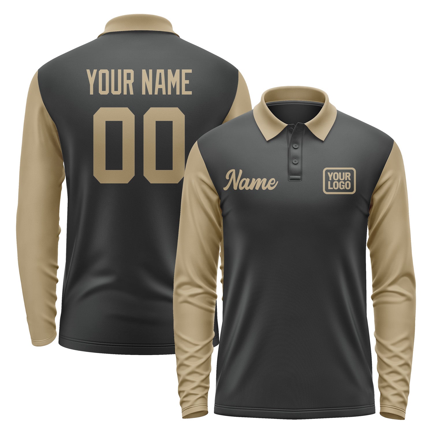 Custom Black Light Khaki Long Sleeve Polo Shirt Pl172525B125