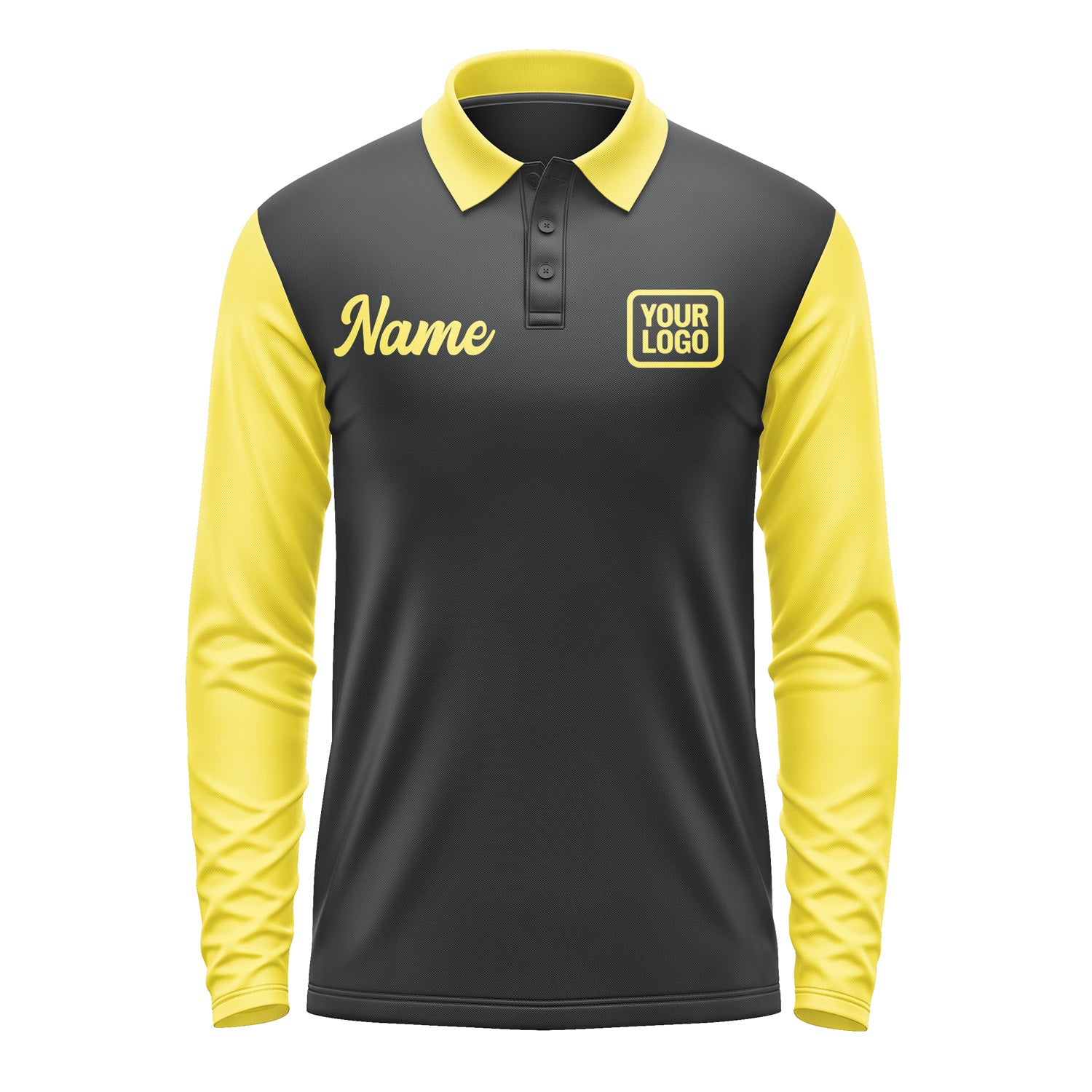 Custom Black Light Yellow Long Sleeve Polo Shirt Pl172626B126