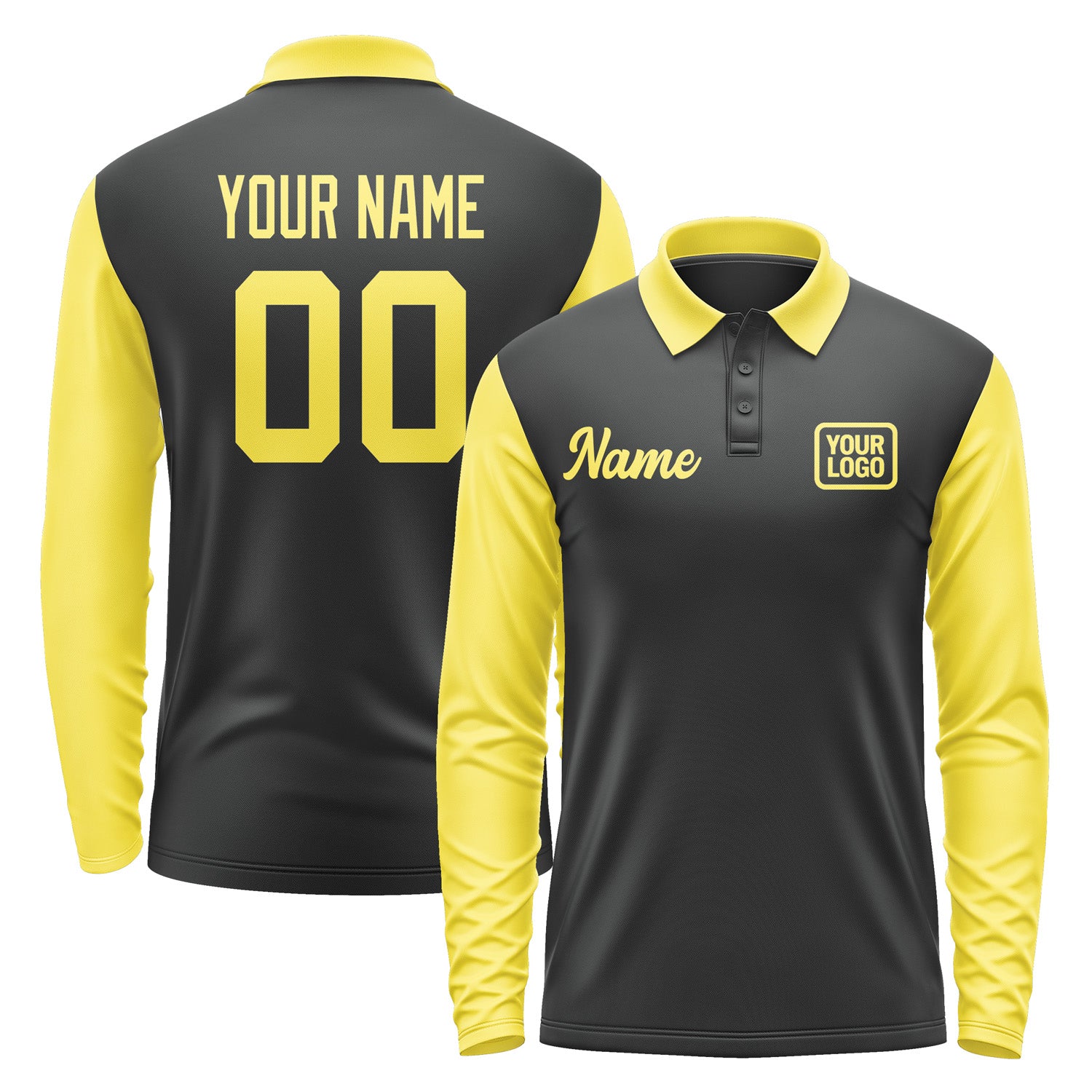 Custom Black Light Yellow Long Sleeve Polo Shirt Pl172626B126