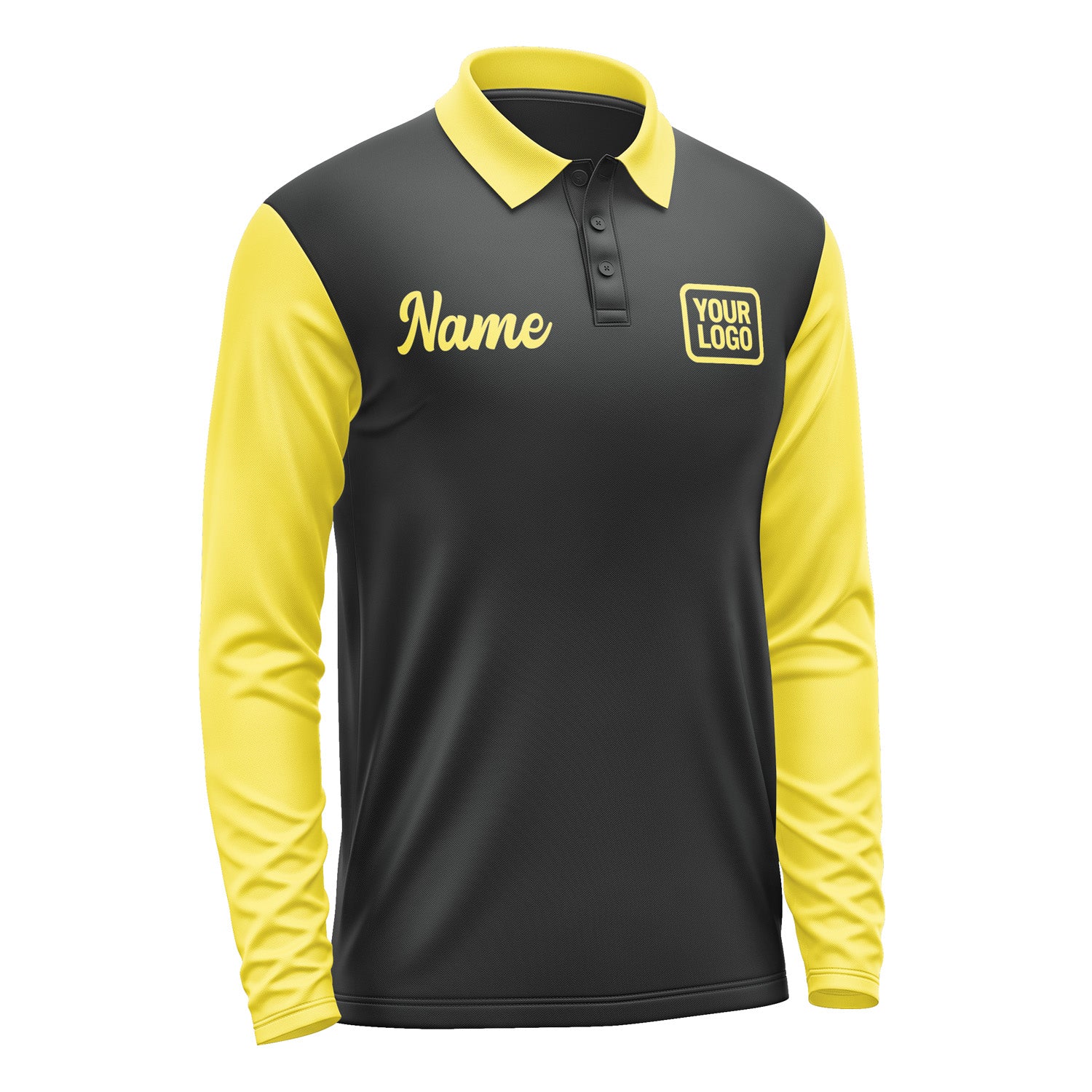 Custom Black Light Yellow Long Sleeve Polo Shirt Pl172626B126