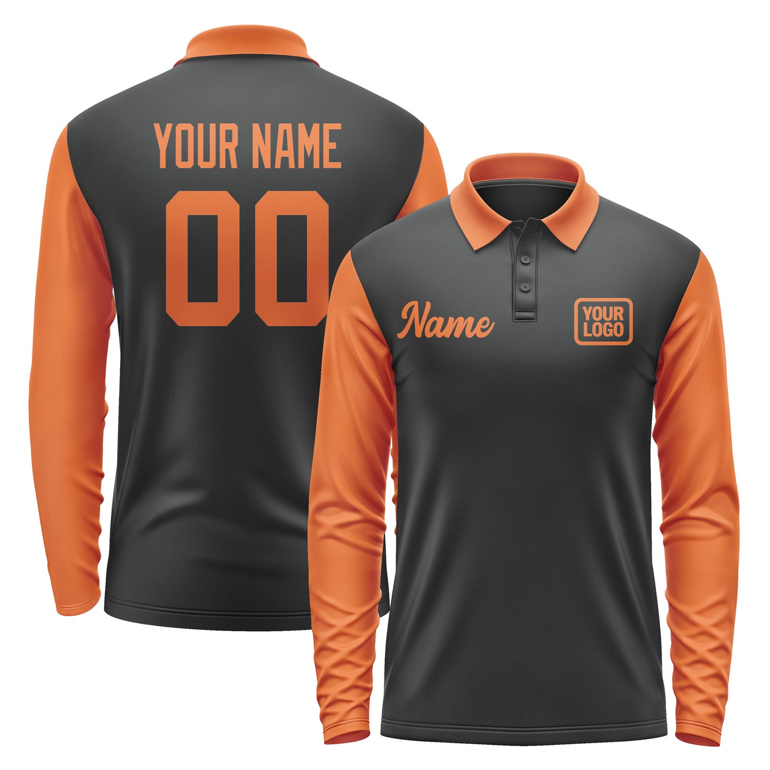 Custom Black Orange Long Sleeve Polo Shirt Pl172828B128