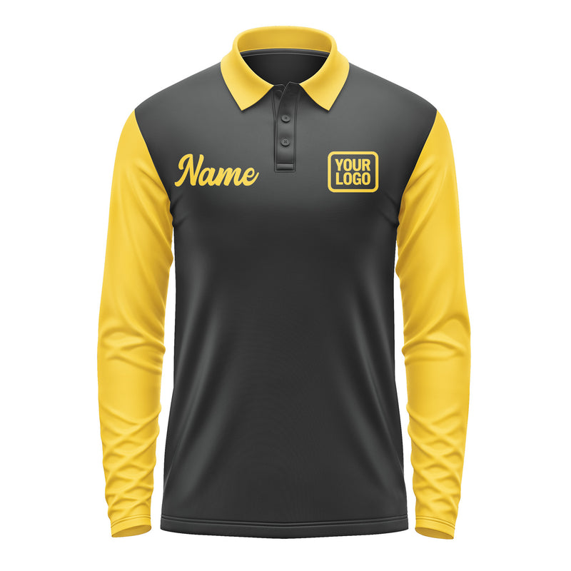 Custom Black Gold Long Sleeve Polo Shirt Pl173030B130