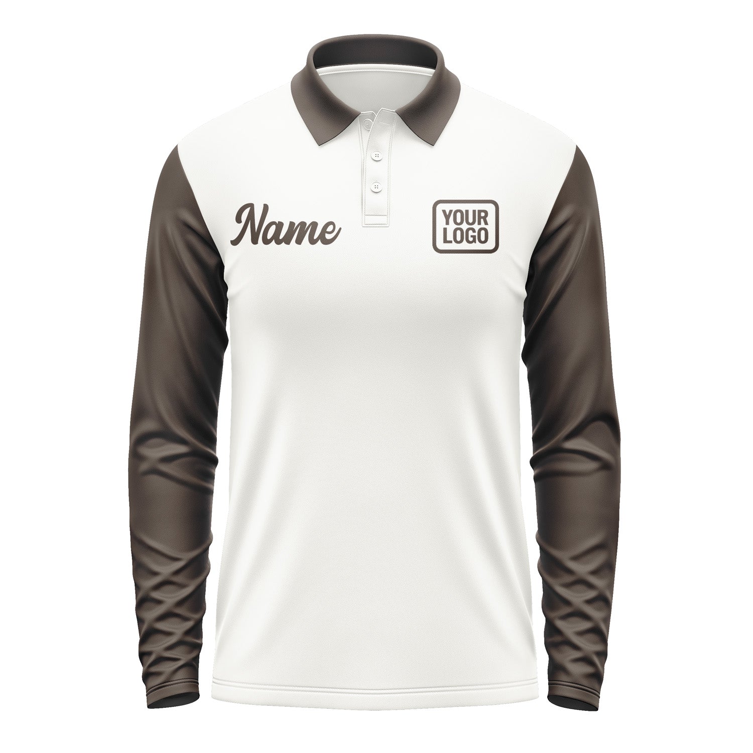 Custom White Brown Long Sleeve Polo Shirt Pl180101B101