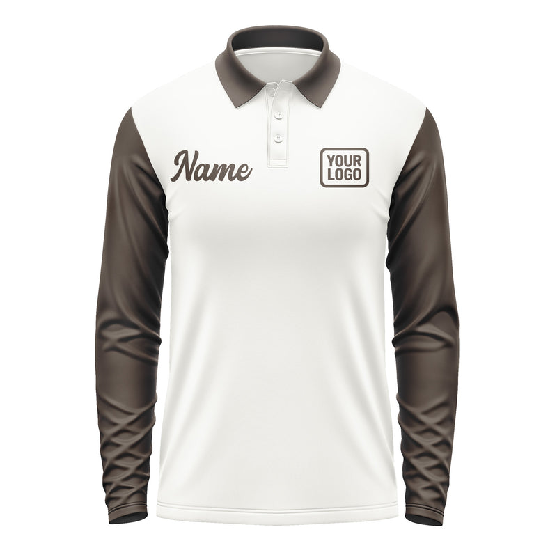 Custom White Brown Long Sleeve Polo Shirt Pl180101B101