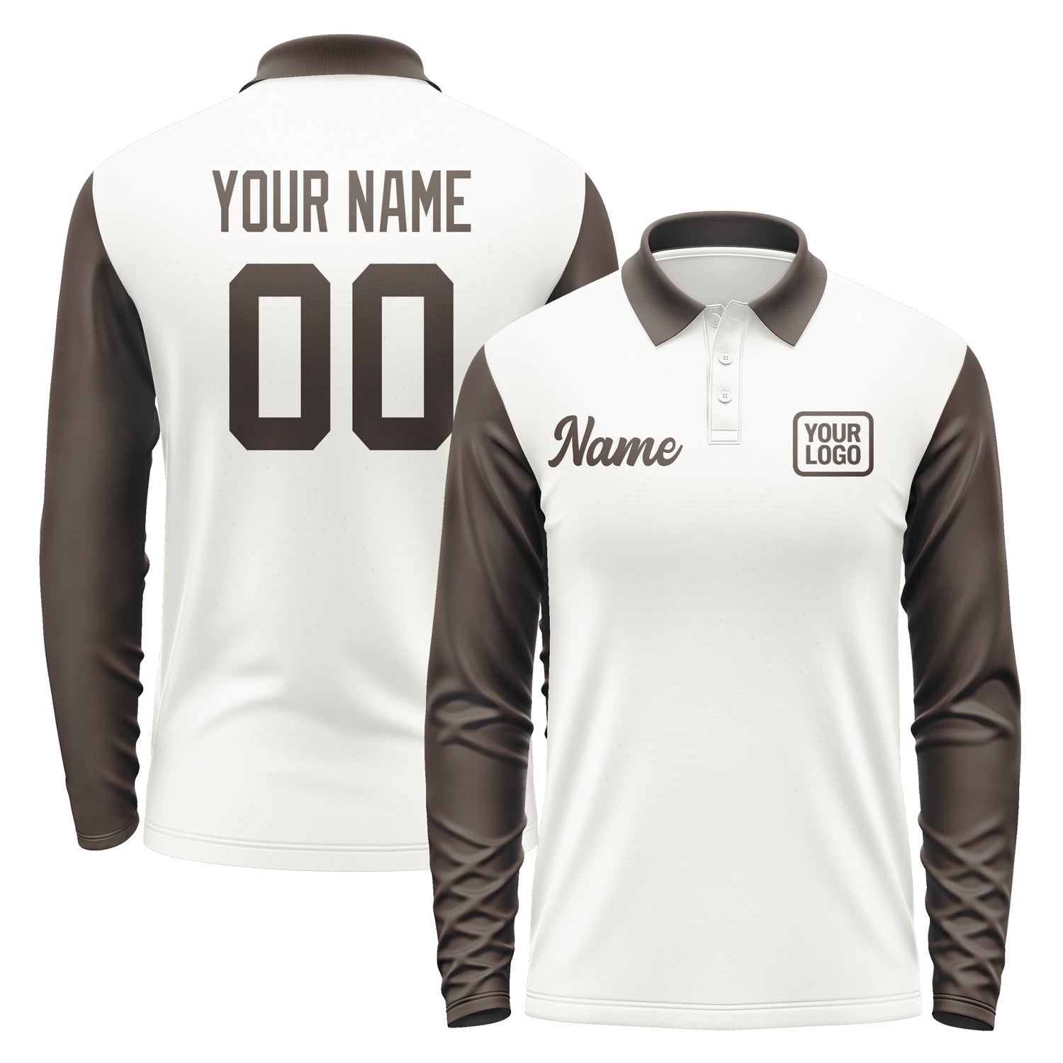 Custom White Brown Long Sleeve Polo Shirt Pl180101B101