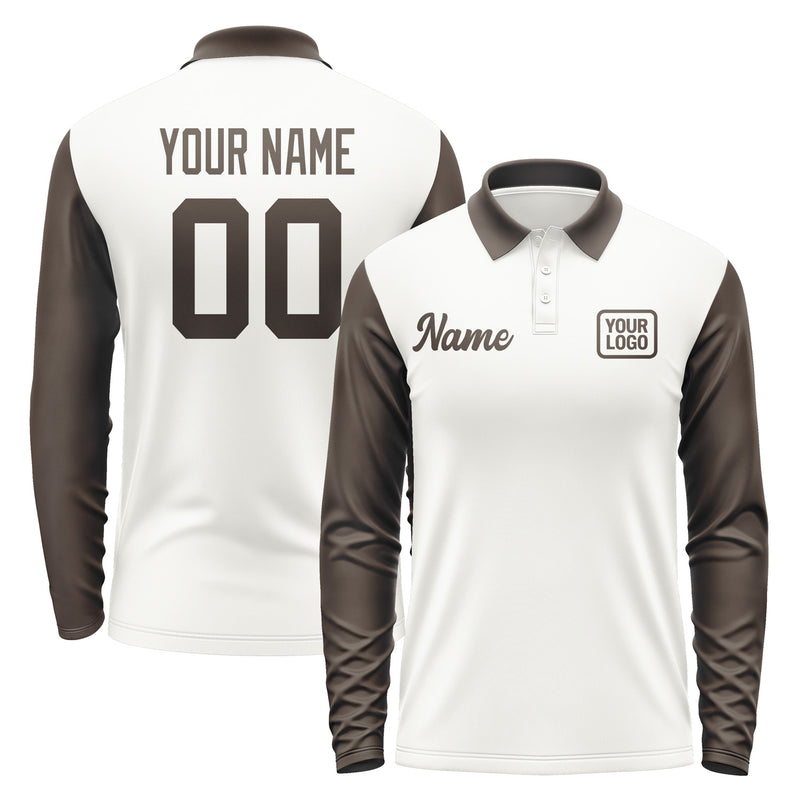 Custom White Brown Long Sleeve Polo Shirt Pl180101B101