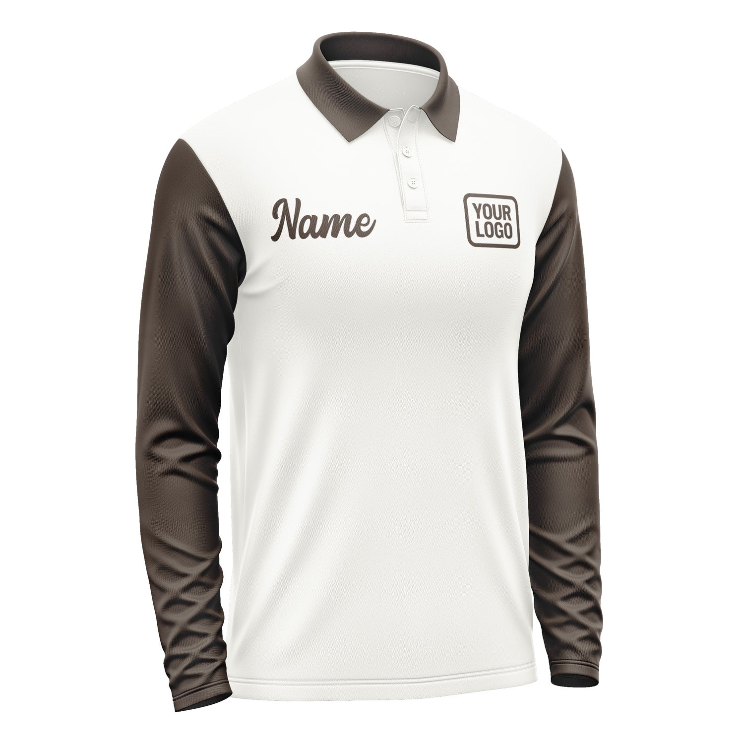 Custom White Brown Long Sleeve Polo Shirt Pl180101B101
