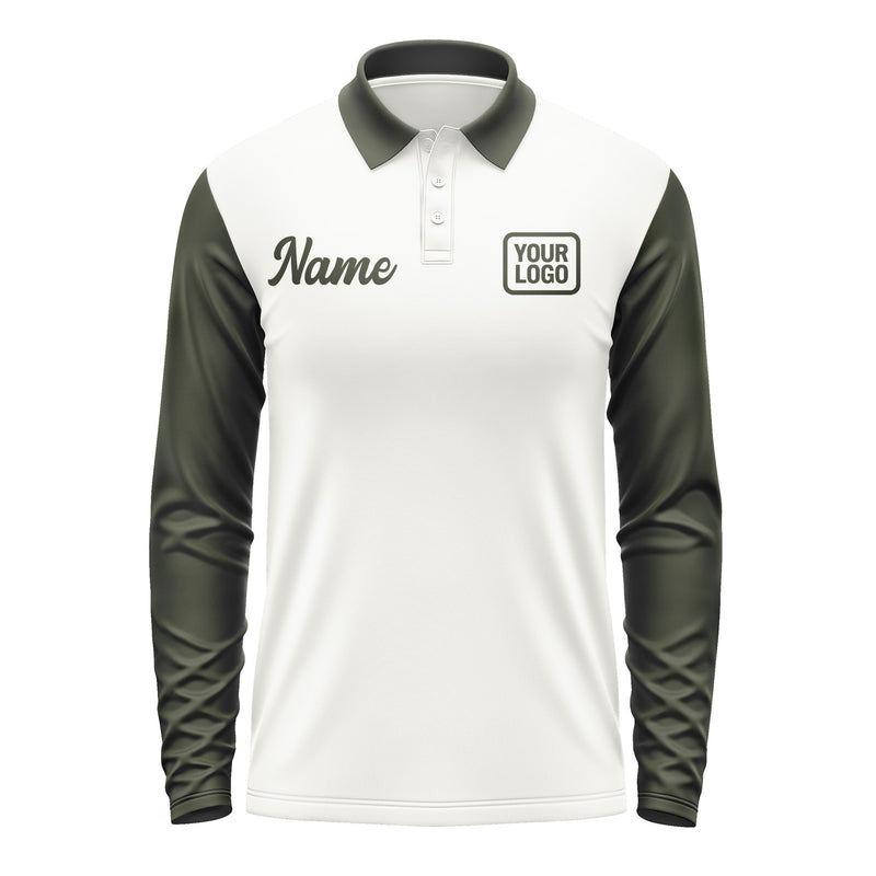 Custom White Olive Long Sleeve Polo Shirt Pl180202B102