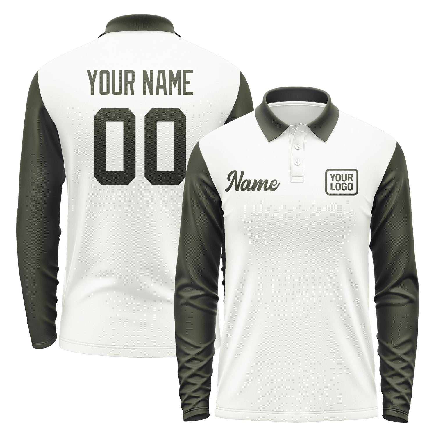 Custom White Olive Long Sleeve Polo Shirt Pl180202B102