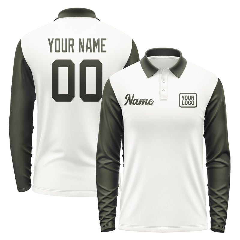 Custom White Olive Long Sleeve Polo Shirt Pl180202B102